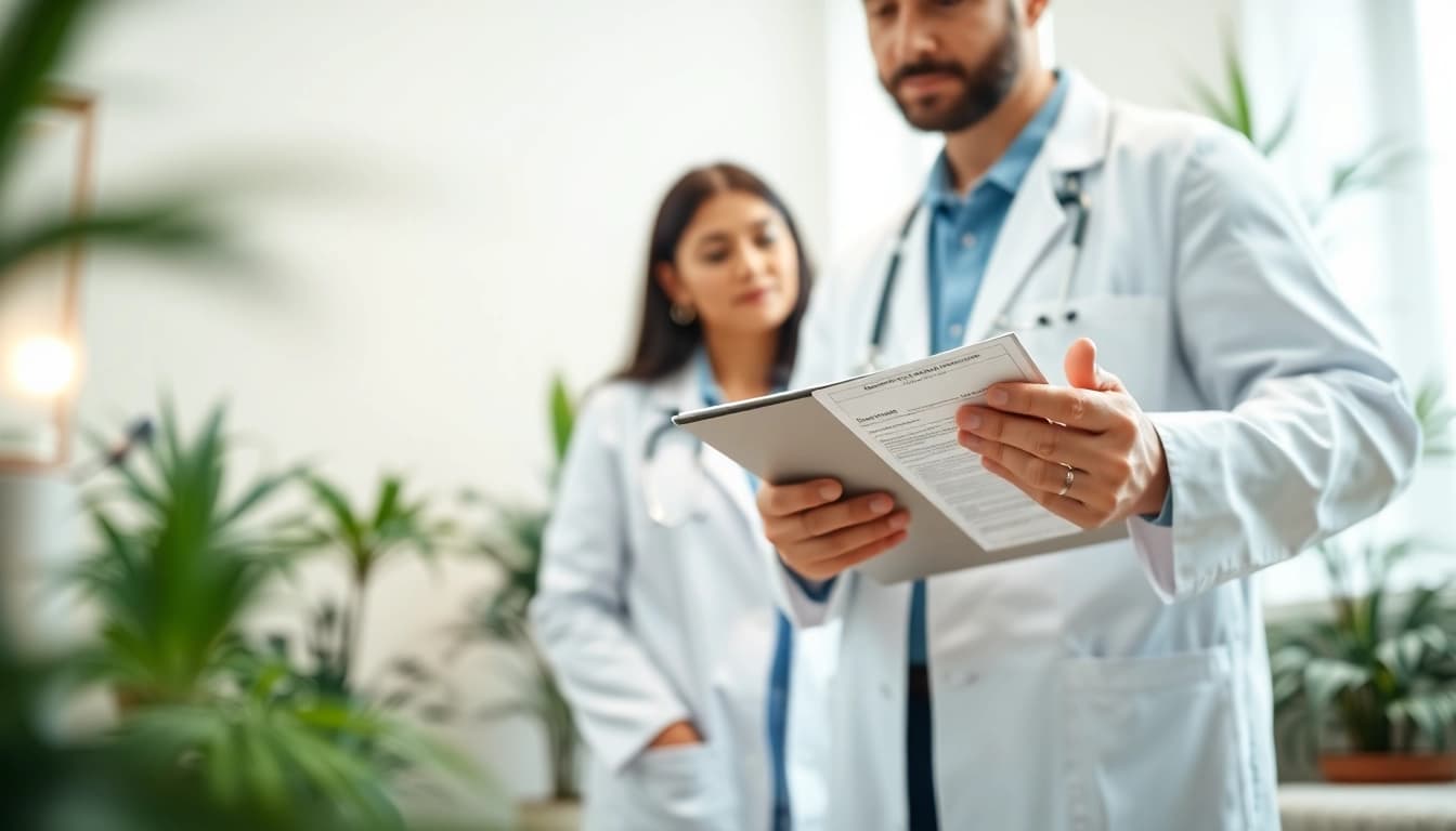 Consultation about Medical marijuana card in a professional healthcare setting.
