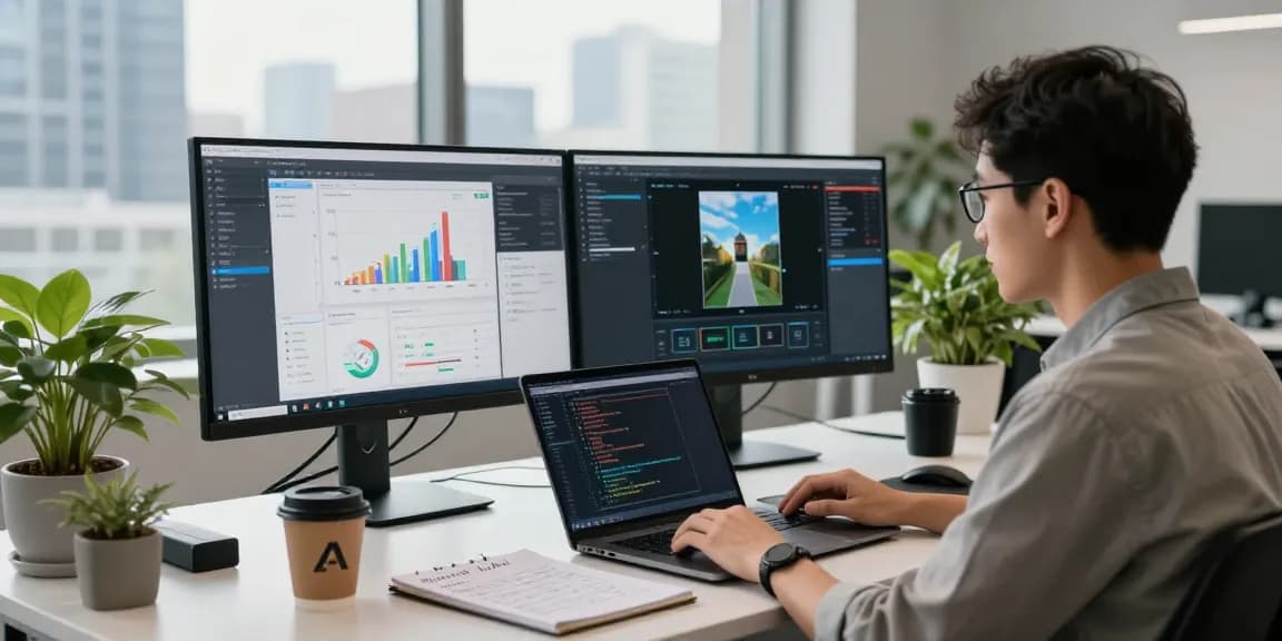 Data scientist analyzing results from ai image detector in a modern workspace.