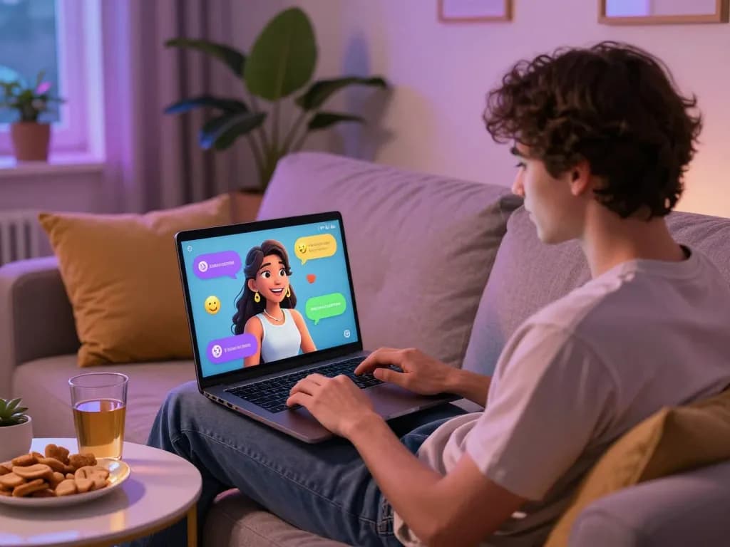 Engaging NSFW character AI interaction scene in a cozy home setting.