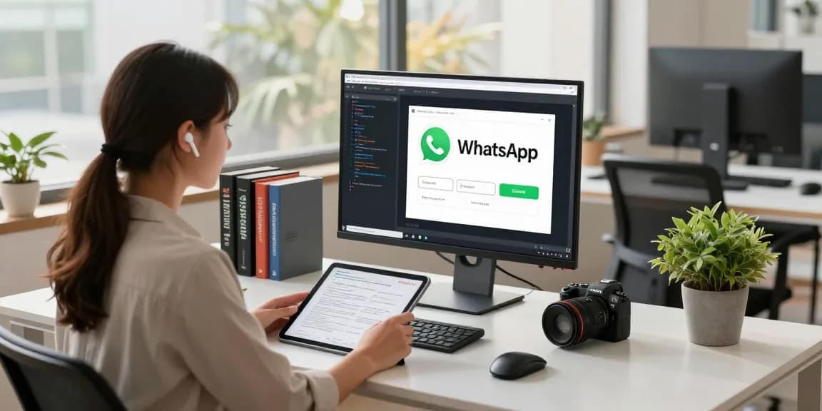 Using WhatsApp電腦版 on a computer in a modern office setting