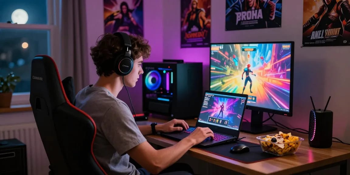 Engaged player enjoying free porn games in a cozy gaming setup