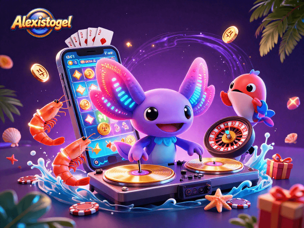 Momen seru di Alexistogel dengan DJ axolotl neon memimpin pesta judi dan permainan slot yang menguntungkan.