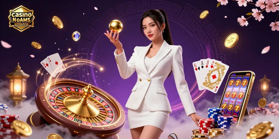 Scopri l'emozione del gioco con casino non AAMS affidabili, con una donna asiatica elegante e elementi di casinò lussuosi.