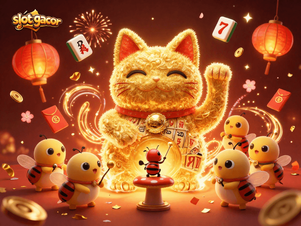 Bermain slot gacor dengan suasana meriah di dunia kasino penuh warna dan detail menarik.