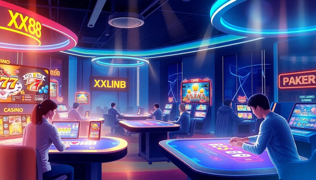 Online gambling experience at Nhà cái XX88 featuring vibrant games and a digital casino atmosphere.