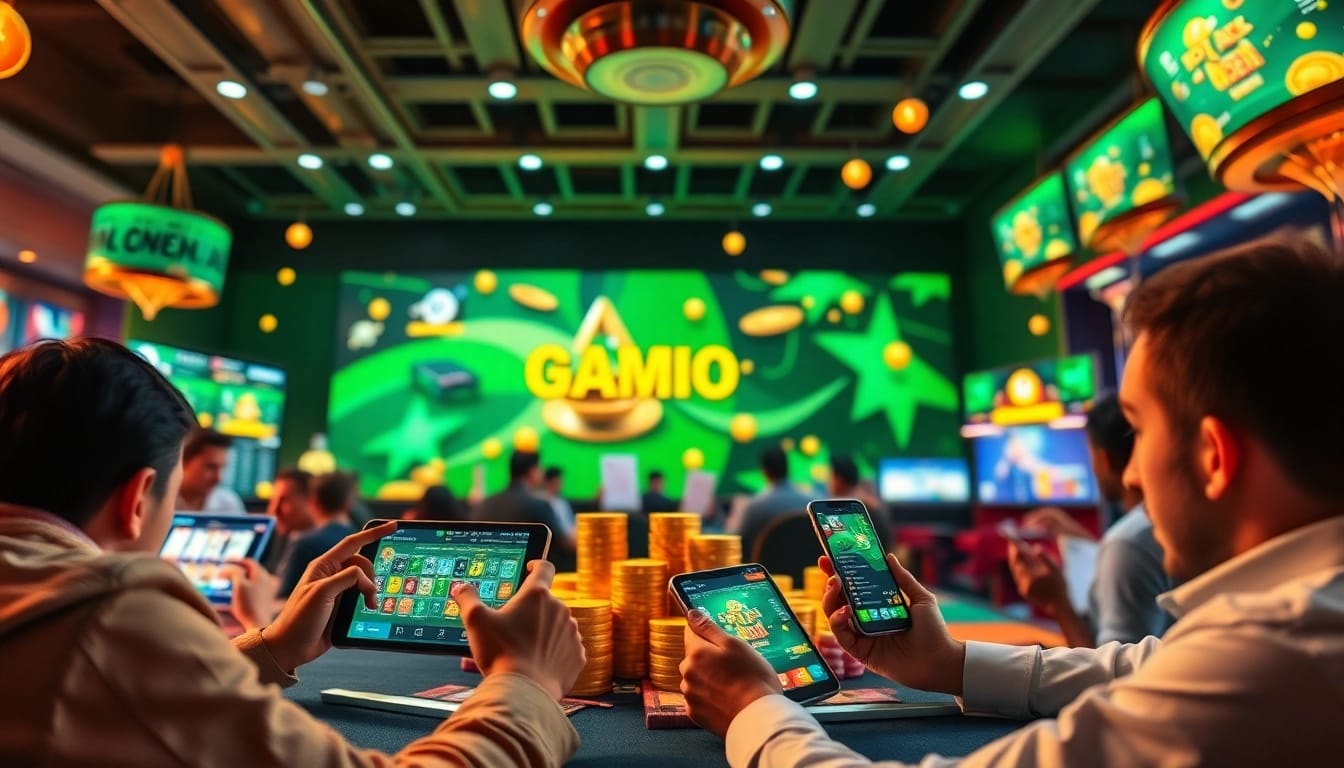 Dynamic online gambling scene with players engaging on the AF88 com platform, showcasing vibrant games and digital currency.