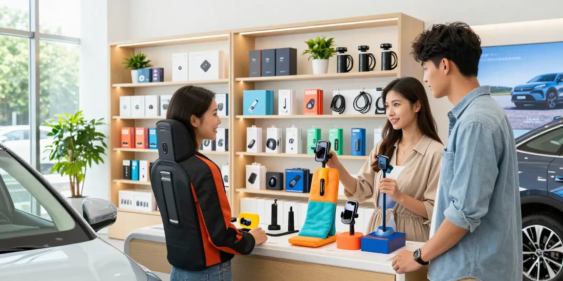 Explore Parwatt's innovative car accessories supplier range with modern gadget displays and vibrant shopping environment.