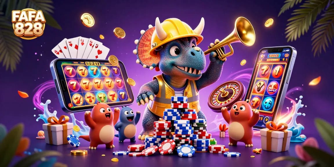Engage in exciting gameplay at FAFA 828 with a vibrant 3D casino illustration depicting thrilling gaming activity.