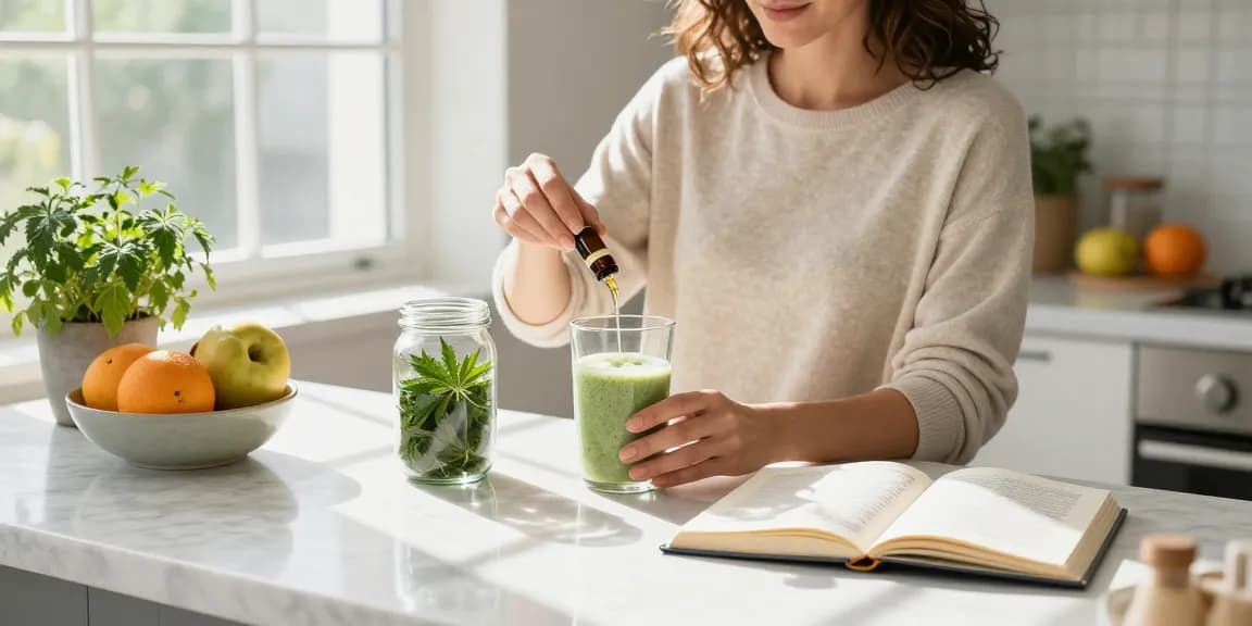 semi premium Ministry CBD oil used in a healthy morning routine, highlighting natural wellness and organic ingredients.