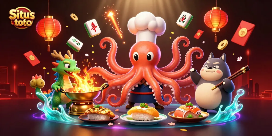 Situs toto promotional illustration featuring dynamic gaming elements & vibrant characters in a casino scene