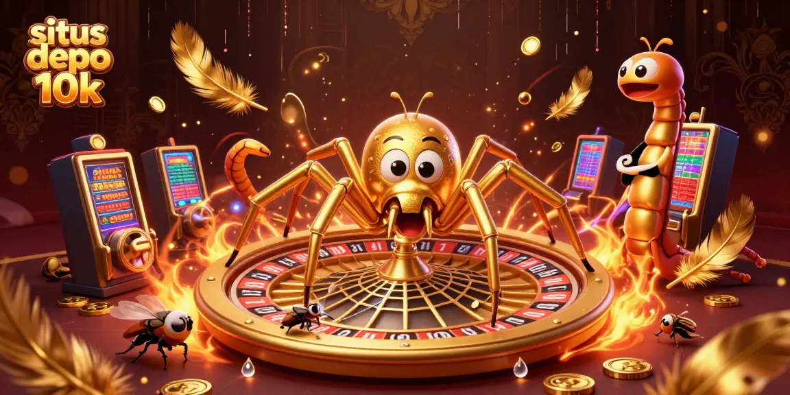 Experience the thrill of situs depo 10k with a golden spider and roulette wheel in a vibrant casino scene.