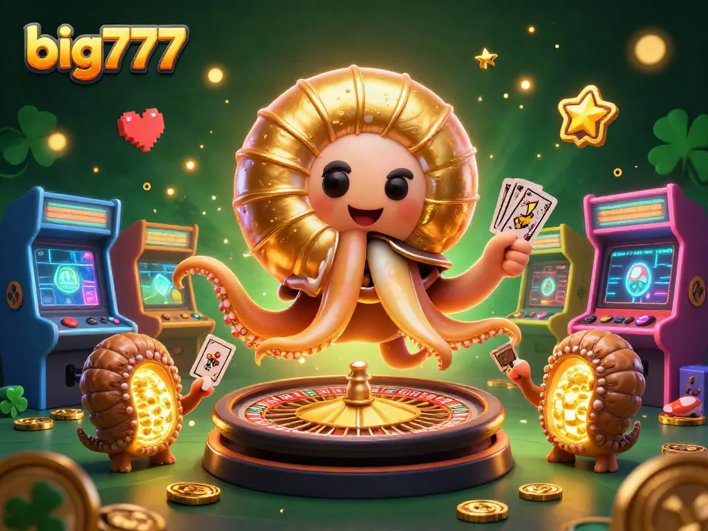 Engage with big777 by spinning a vibrant 3D roulette wheel amid a dynamic gaming scene.