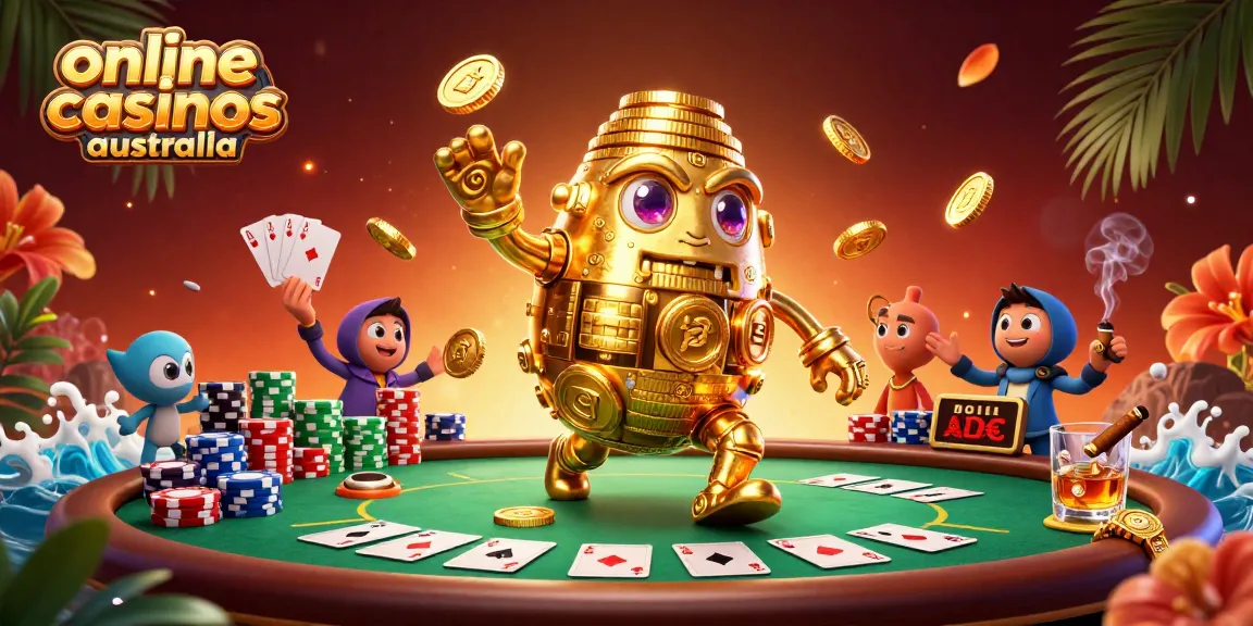 Join the fun at online casinos Australia with a golden golem and poker elements.