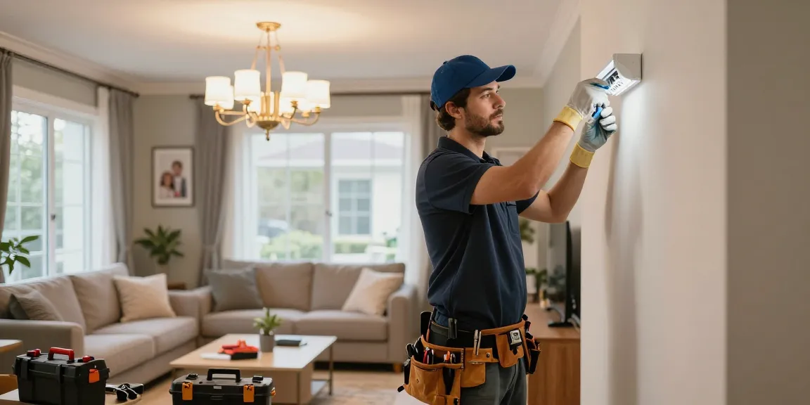 24 hour electrician installing modern fixtures in a cozy living room, ensuring safety and comfort.