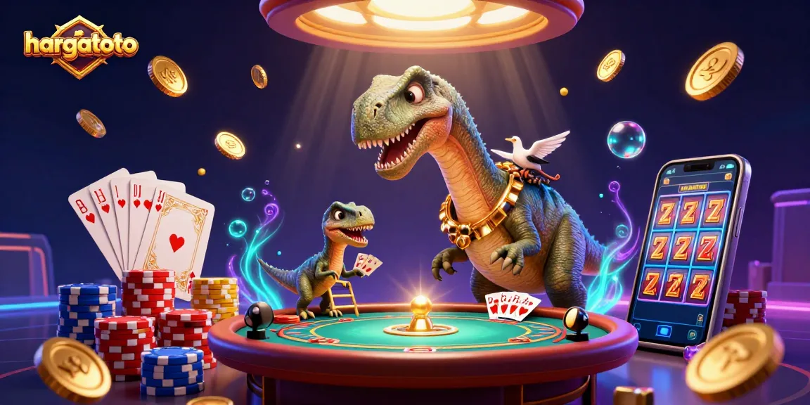Engage in thrilling hargatoto action as a giant brontosaurus oversees an exciting casino scene.
