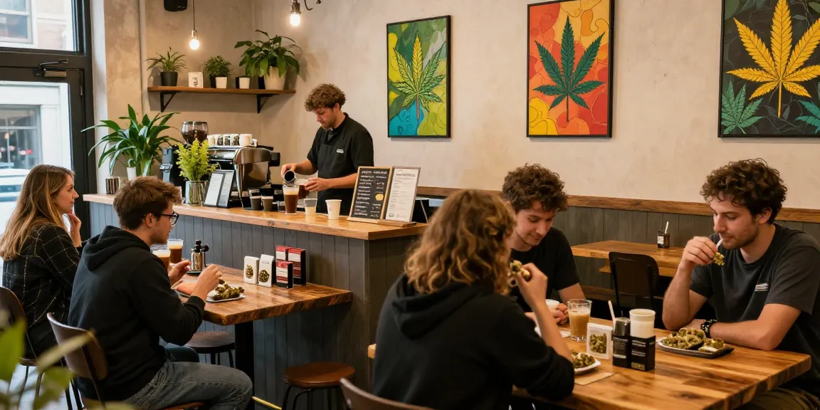 Engaging urban cafe scene showcasing hash uk products and community atmosphere
