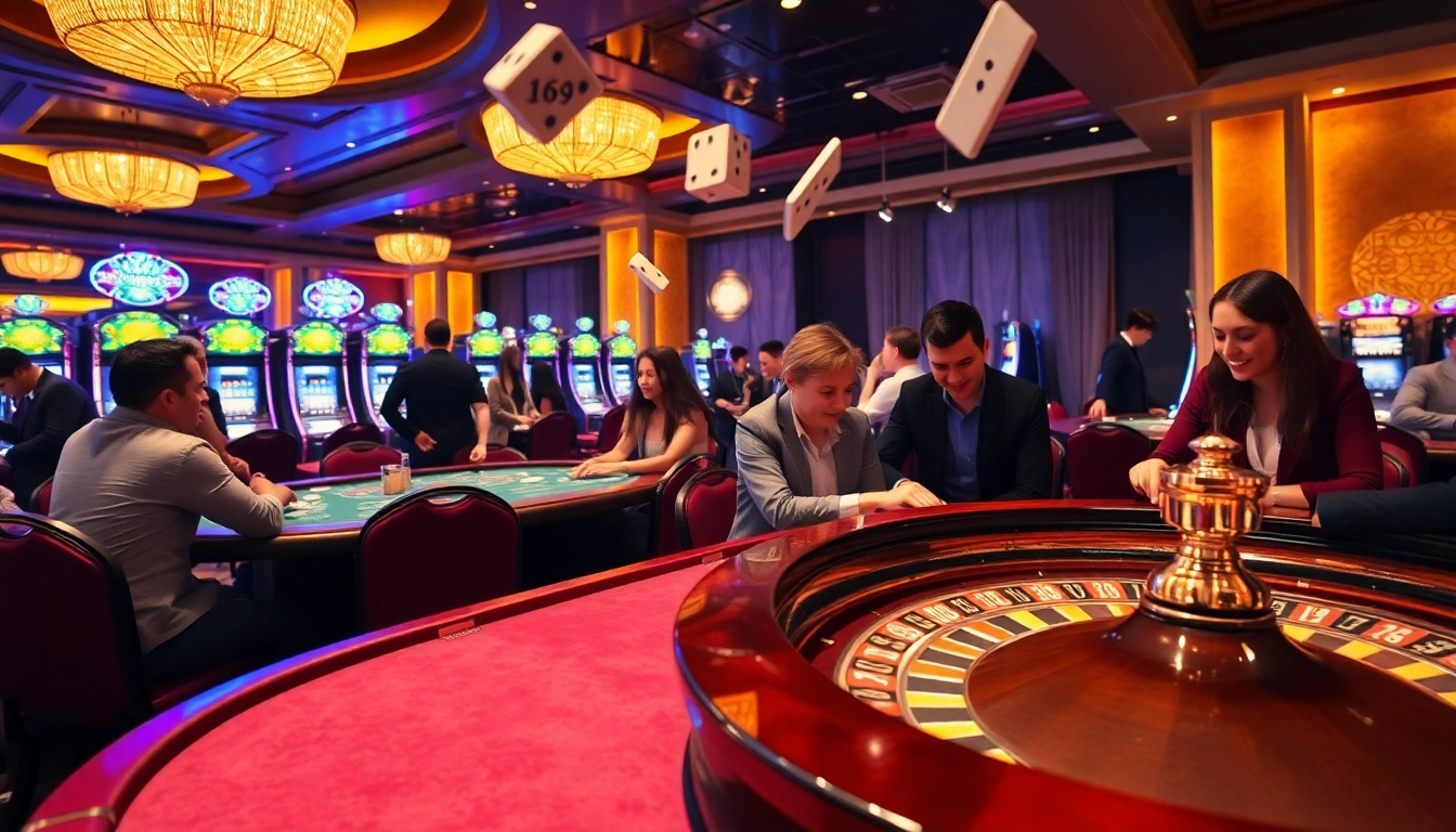 Experience a thrilling game at VT 88 with vibrant casino tables and enthusiastic players.