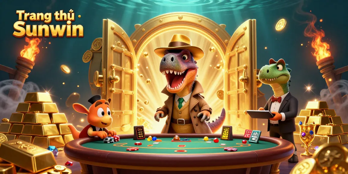 Experience the excitement at Trang chủ Sunwin with a velociraptor card counter and gold treasures.