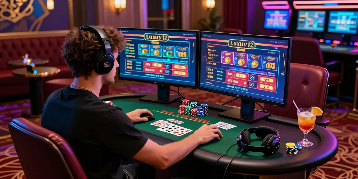 Gamer menikmati pengalaman bermain luxury12 di kasino modern yang mewah.