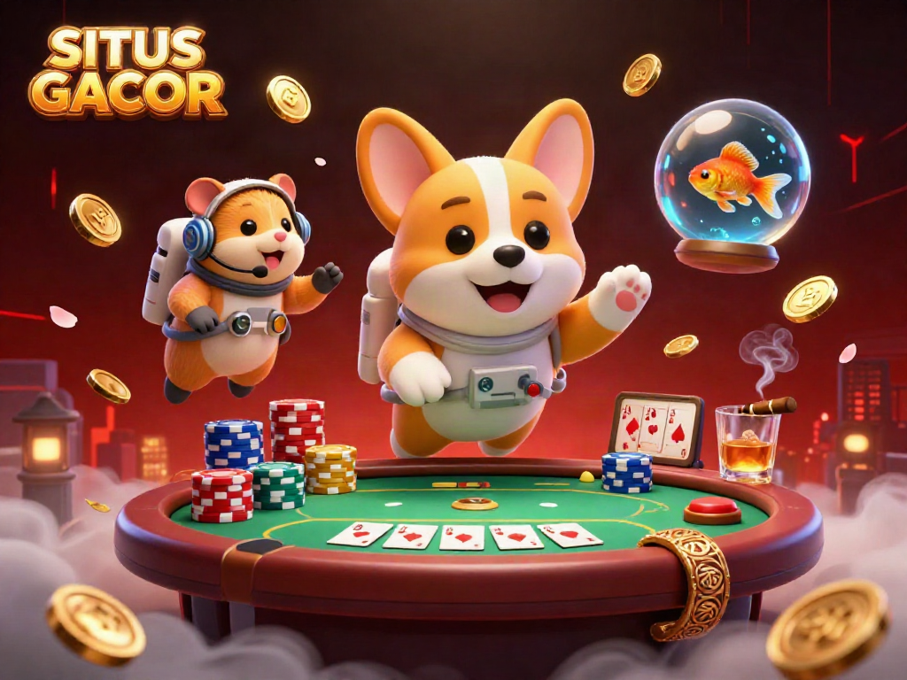 Experience excitement at SITUS GACOR with a vibrant casino scene featuring an astronaut corgi and captivating games.