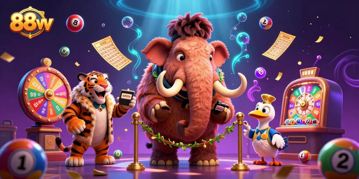 Engage with the vibrant 88vv casino scene featuring dynamic lottery elements and colorful characters.