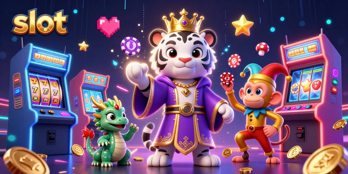 Spin the slot reels with vibrant characters amid a dazzling casino atmosphere.