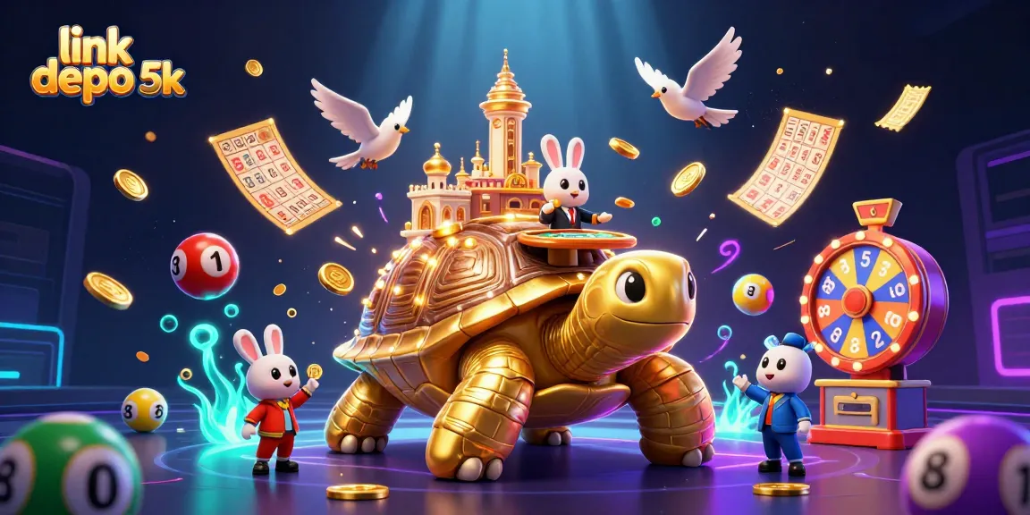 Experience thrilling gameplay with link depo 5k, featuring dynamic slots, golden tortoise, and vibrant casino elements.
