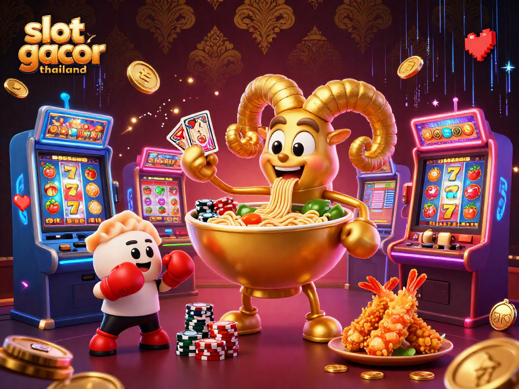 Engage with slot gacor thailand in a vibrant, 3D cartoon casino scene featuring playful characters.