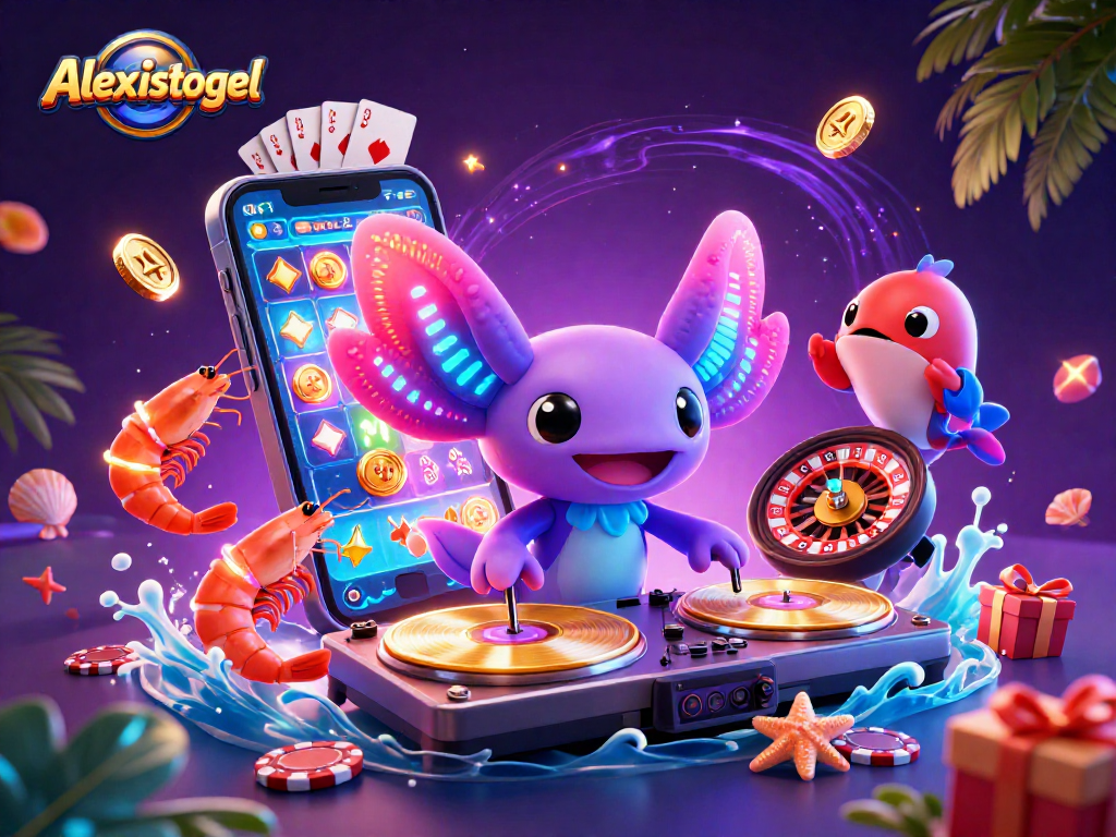 Momen seru di Alexistogel dengan DJ axolotl neon memimpin pesta judi dan permainan slot yang menguntungkan.
