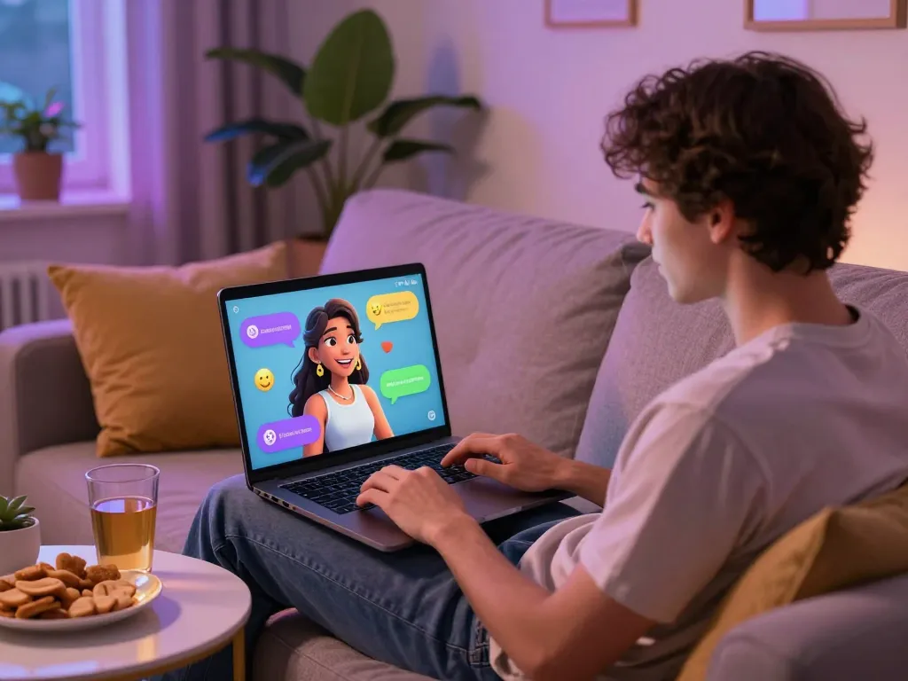 Engaging NSFW character AI interaction scene in a cozy home setting.