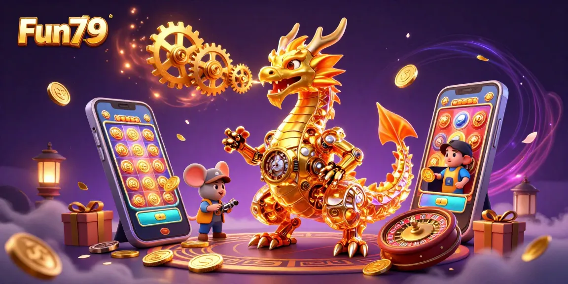Fun79 offers an exhilarating gaming experience with vibrant slot games and golden dragon elements.