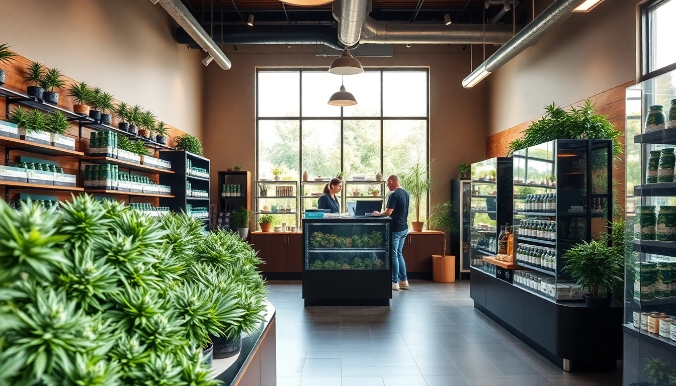 Explore the welcoming atmosphere of a Weed Store with vibrant cannabis displays and friendly service.