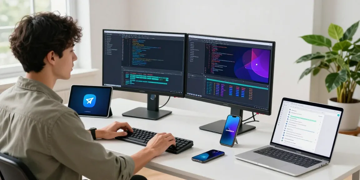 Enhance collaboration with telegram中文版下载 in a modern workspace featuring a developer focused on coding.