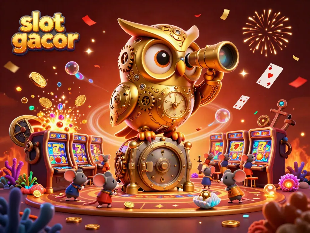 Experience the thrill of slot gacor with a vibrant casino-themed 3D illustration featuring enchanting characters.