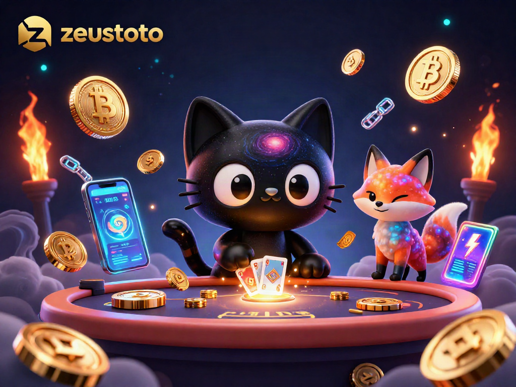 Engage with zeustoto's cosmic casino as the black hole cat attracts wealth and fortune.