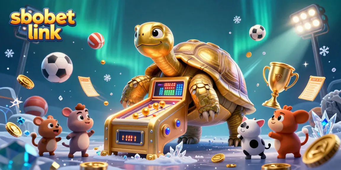 Experience the excitement of sbobet link sports betting in an ultra-detailed 3D illustration of a tortoise pinball machine and lively characters.