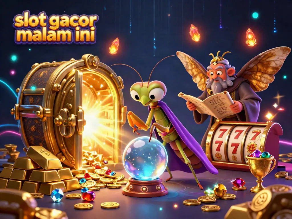 Slot gacor malam ini menghadirkan gambar ilustrasi slot dengan karakter menarik dan elemen kasino yang kaya.