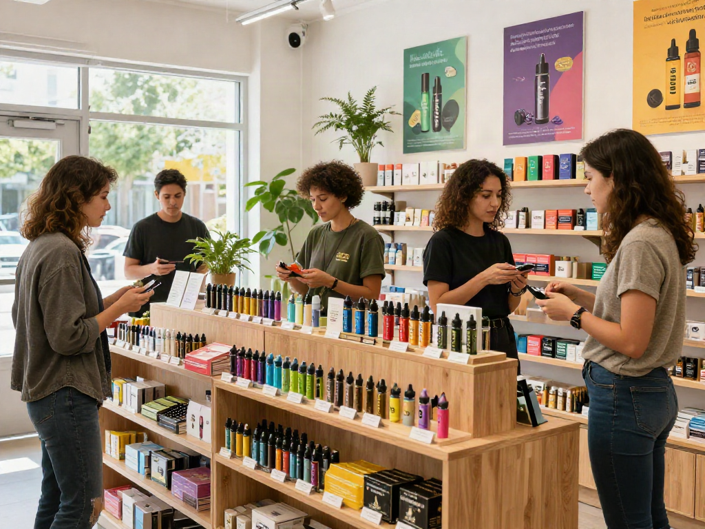 Muha Meds products displayed in a vibrant cannabis shop setting.