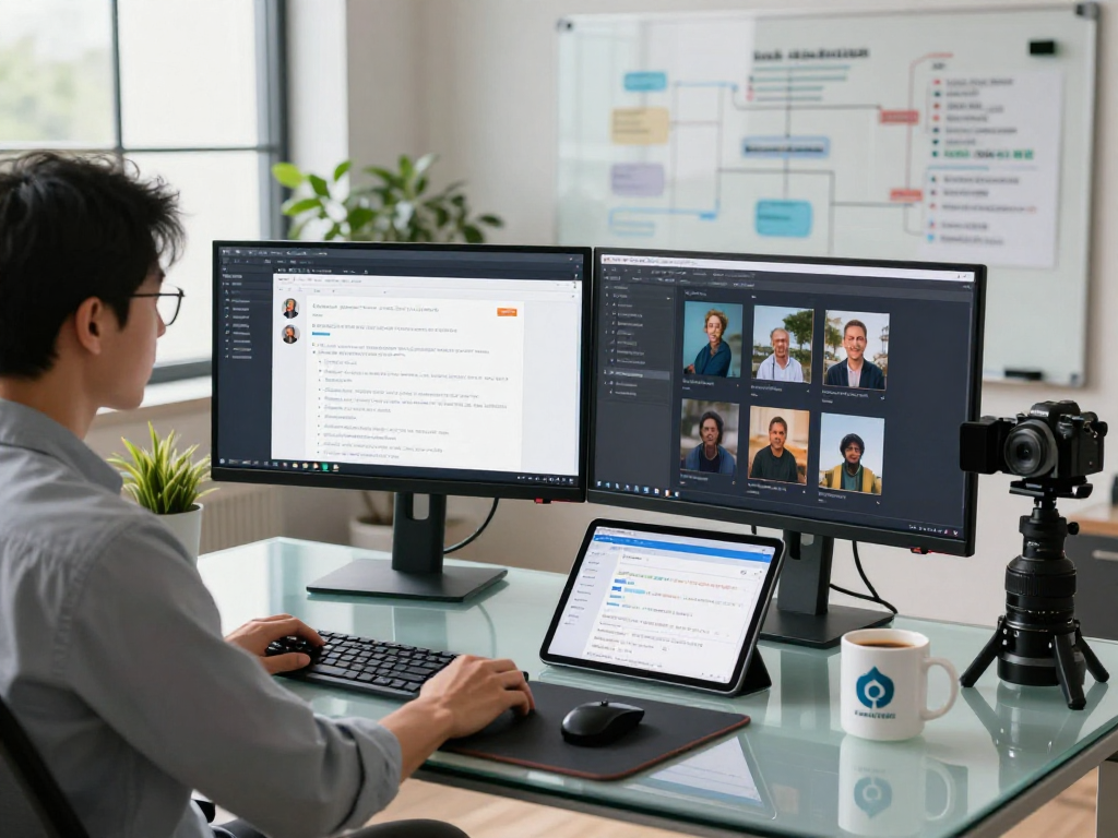 Professional analyst using an ai detector in a modern content moderation workspace.