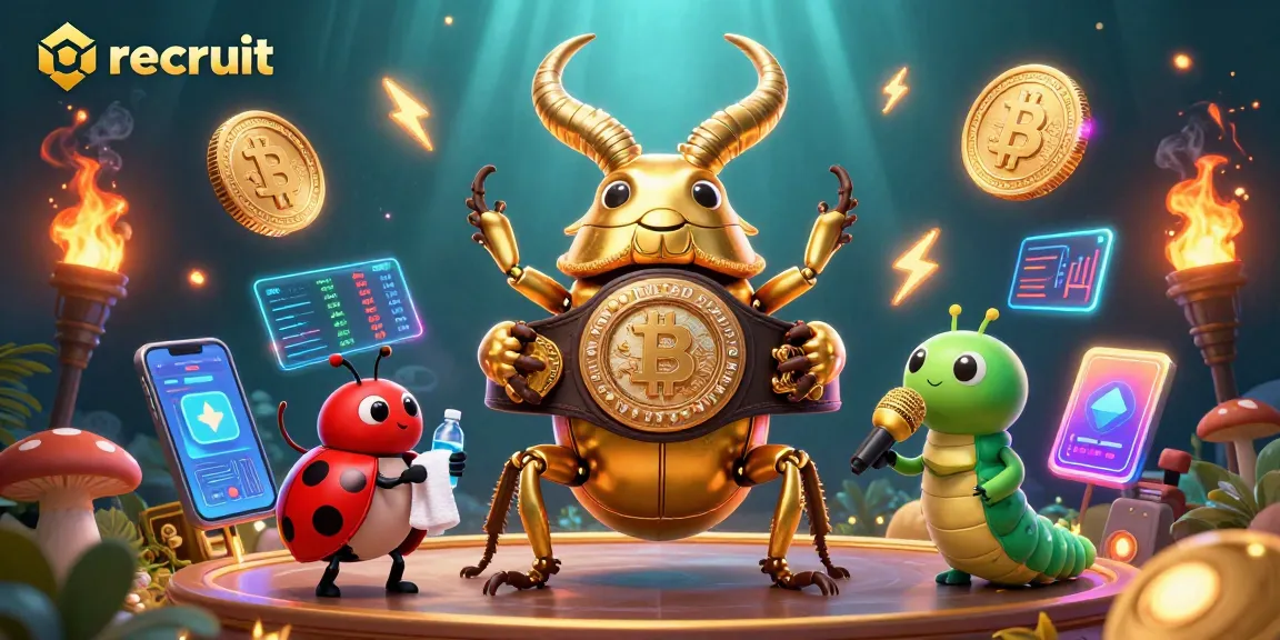 Engage with recruit's vibrant casino scene featuring a golden beetle fighter, coins, and dynamic elements.