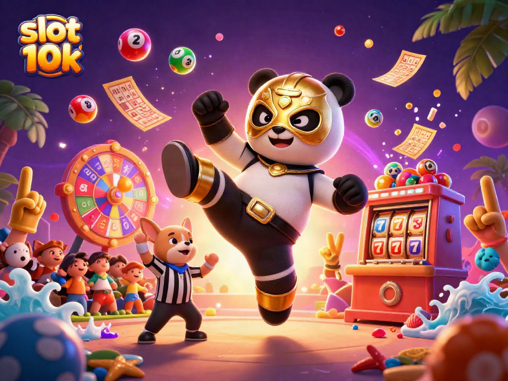 Experience the excitement of slot 10k with playful animal characters in a dynamic casino scene.