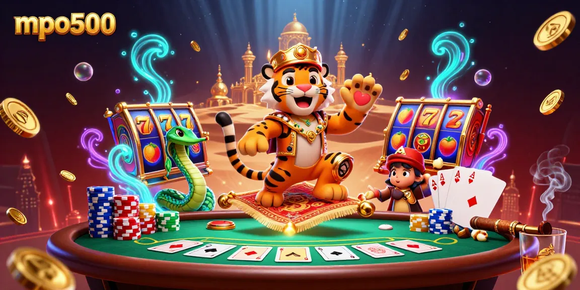 Experience the thrill of mpo500 with vibrant slot reels and a magical Arabian theme.