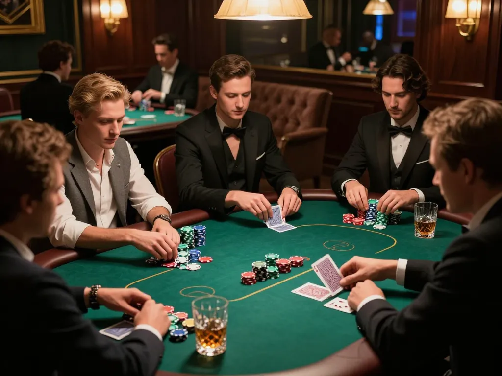 RIK VIP poker players strategizing their next moves in a luxurious casino environment