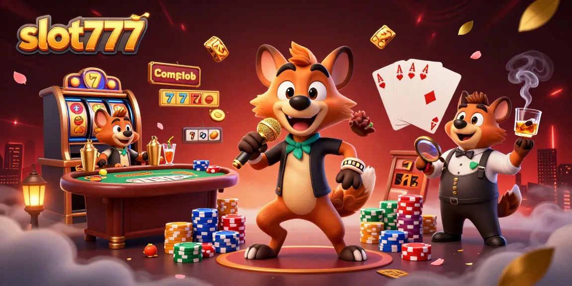 Permainan kasino yang menyenangkan di slot777 dengan berbagai simbol slot mengagumkan dan karakter lucu.