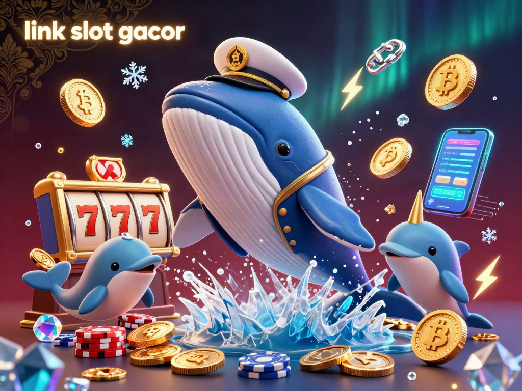 Experience link slot gacor with a vibrant scene of a whale and narwhal surrounded by dynamic slot elements.