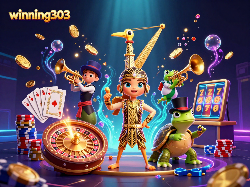 Winning303 showcases an exciting speakeasy theme with lively characters in an engaging casino scene.