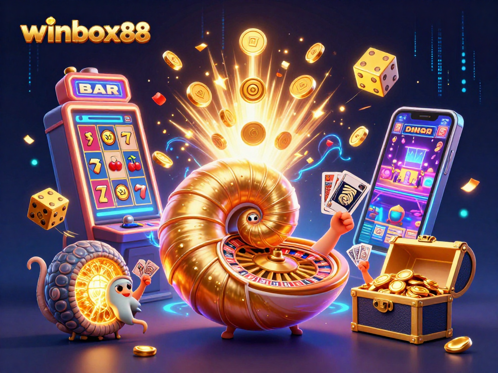 Experience exciting wins with winbox88 in this vibrant casino illustration featuring a stunning nautilus and thrilling games.