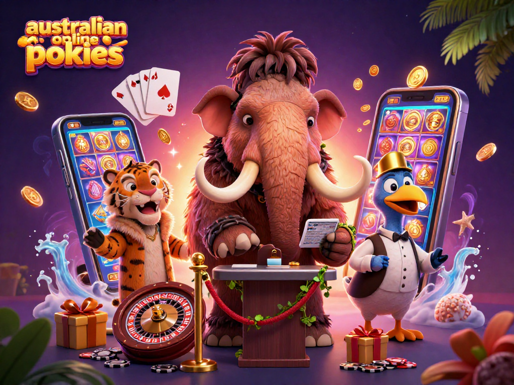 Experience thrilling australian online pokies action with a cozy casino scene featuring popular game elements.