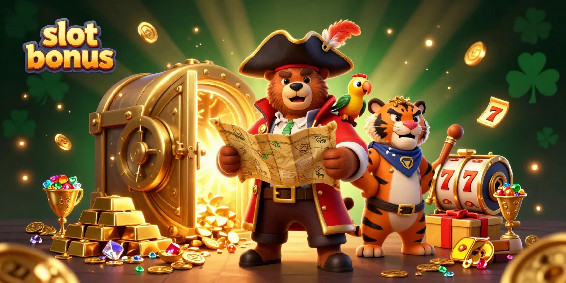 Experience exciting slot bonus opportunities with our lively pirate-themed 3D illustration.