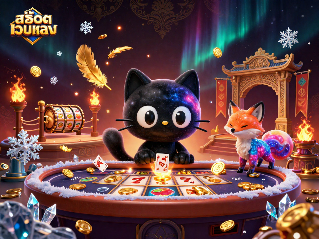 Engage in thrilling wins with สล็อตเว็บตรง in this cosmic casino scene featuring vibrant characters.